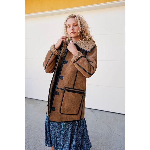 Free People x Nicholas K Alpine Reversible Sheepskin Shearling Leather Fur Coat - Picture 12 of 16
